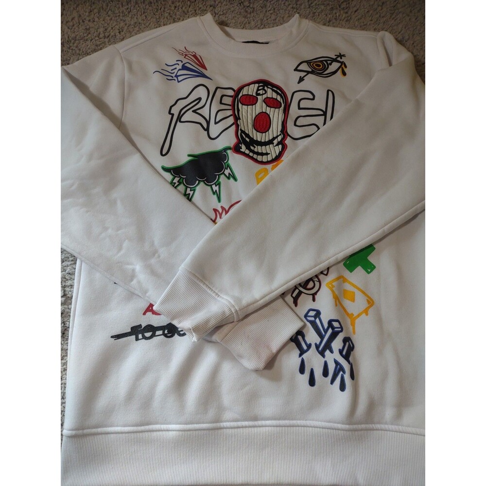 Rebel Minds Sweatshirt Punk Graphic White L Patch